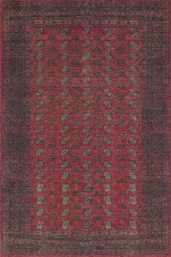 Kırmızı Çerçeveli Modern Etnik Desenli Halı  | Makinada Yıkanabilir | Hav Toz Vermez | Leke Tutmayan | Kaymaz Taban | Dijital Makine Baskı | Salon Yolluk Mutfak Halısı