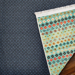 Mavi Geometrik Modern Etnik Desenli Halı  | Makinada Yıkanabilir | Hav Toz Vermez | Leke Tutmayan | Kaymaz Taban | Dijital Makine Baskı | Salon Yolluk Mutfak Halısı