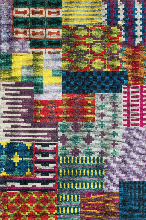 Renkli Patchwork Modern Etnik Desenli Halı  | Makinada Yıkanabilir | Hav Toz Vermez | Leke Tutmayan | Kaymaz Taban | Dijital Makine Baskı | Salon Yolluk Mutfak Halısı