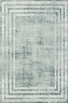 Mavi Çerçeveli Modern Etnik Desenli Halı  | Makinada Yıkanabilir | Hav Toz Vermez | Leke Tutmayan | Kaymaz Taban | Dijital Makine Baskı | Salon Yolluk Mutfak Halısı