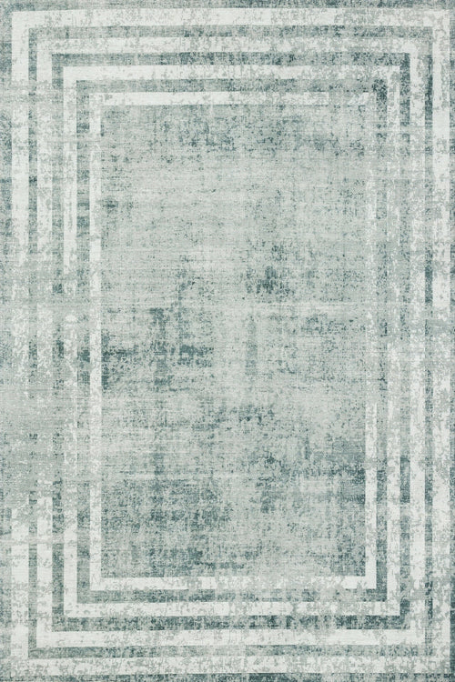 Mavi Çerçeveli Modern Etnik Desenli Halı  | Makinada Yıkanabilir | Hav Toz Vermez | Leke Tutmayan | Kaymaz Taban | Dijital Makine Baskı | Salon Yolluk Mutfak Halısı