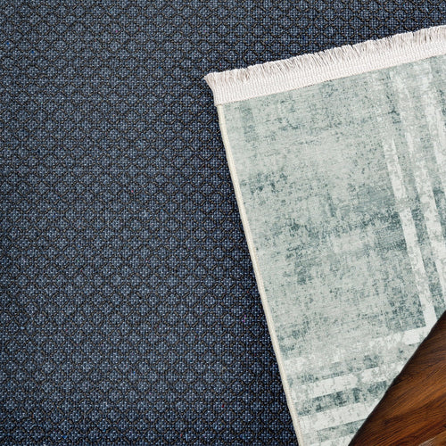 Mavi Çerçeveli Modern Etnik Desenli Halı  | Makinada Yıkanabilir | Hav Toz Vermez | Leke Tutmayan | Kaymaz Taban | Dijital Makine Baskı | Salon Yolluk Mutfak Halısı