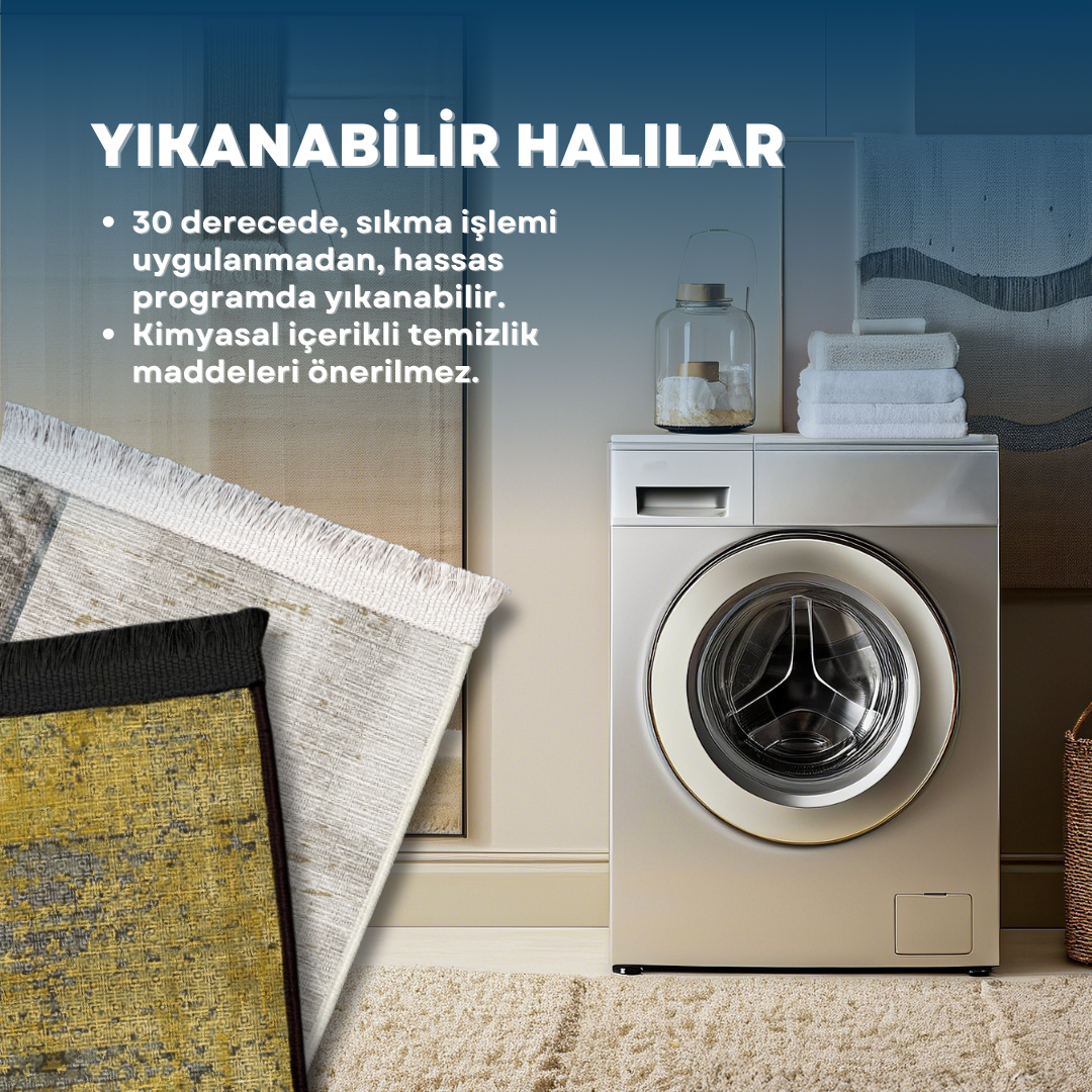 Gri Dokulu Minimalist Halı - Yıkanabilir - Kaymaz Taban - Pati Dostu
