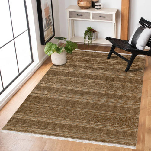 Bej Etnik Modern Etnik Desenli Halı  | Makinada Yıkanabilir | Hav Toz Vermez | Leke Tutmayan | Kaymaz Taban | Dijital Makine Baskı | Salon Yolluk Mutfak Halısı