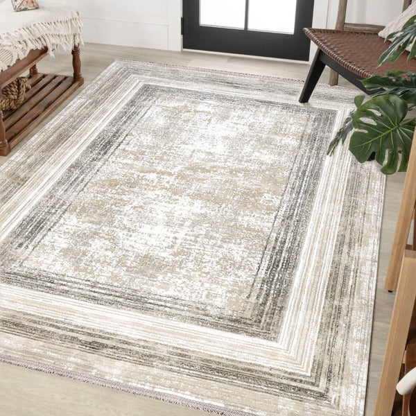 Bordürlü Modern Halı - Yıkanabilir - Kaymaz Taban - Pati Dostu