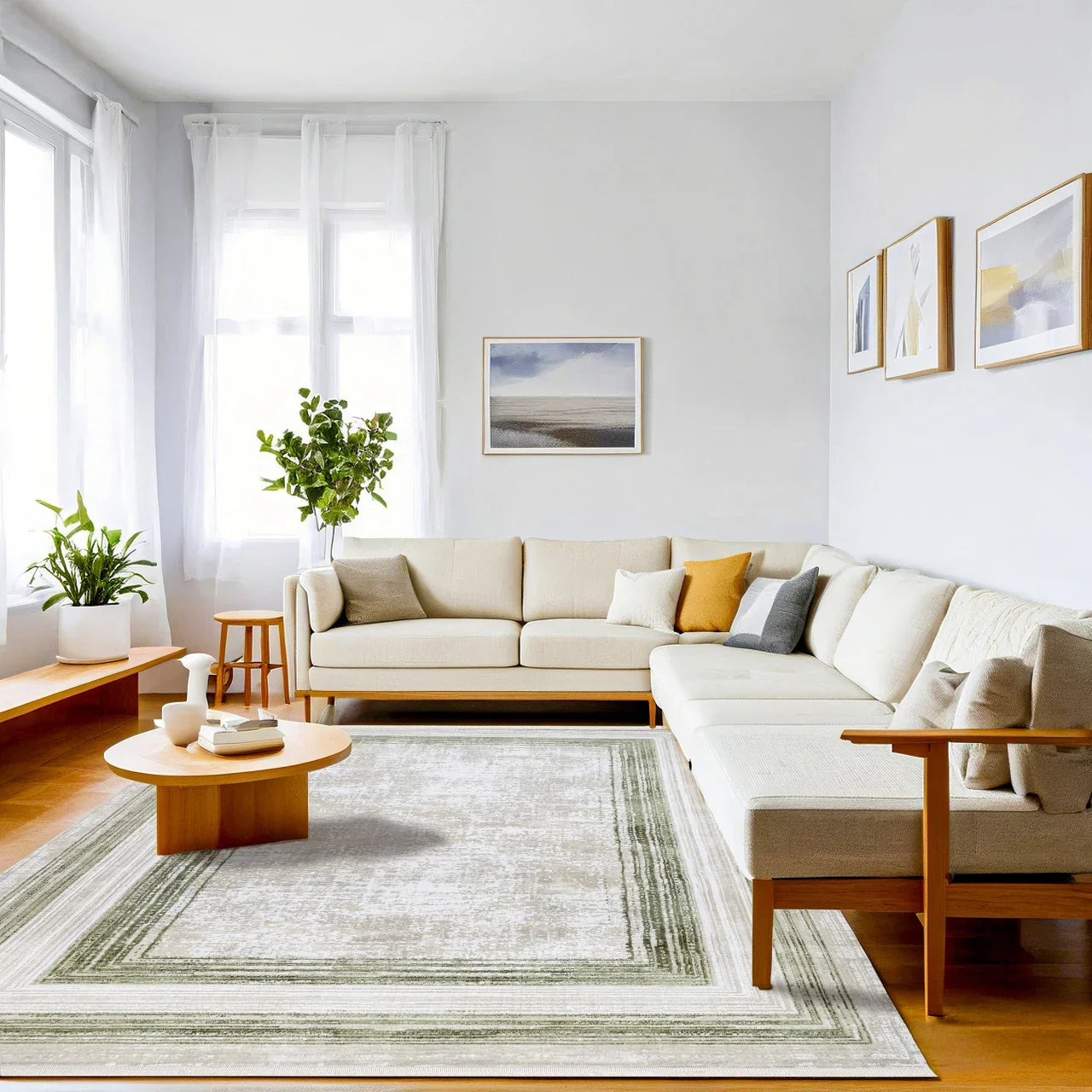 Bej Krem Minimalist Modern Halı - Yıkanabilir - Kaymaz Taban - Pati Dostu