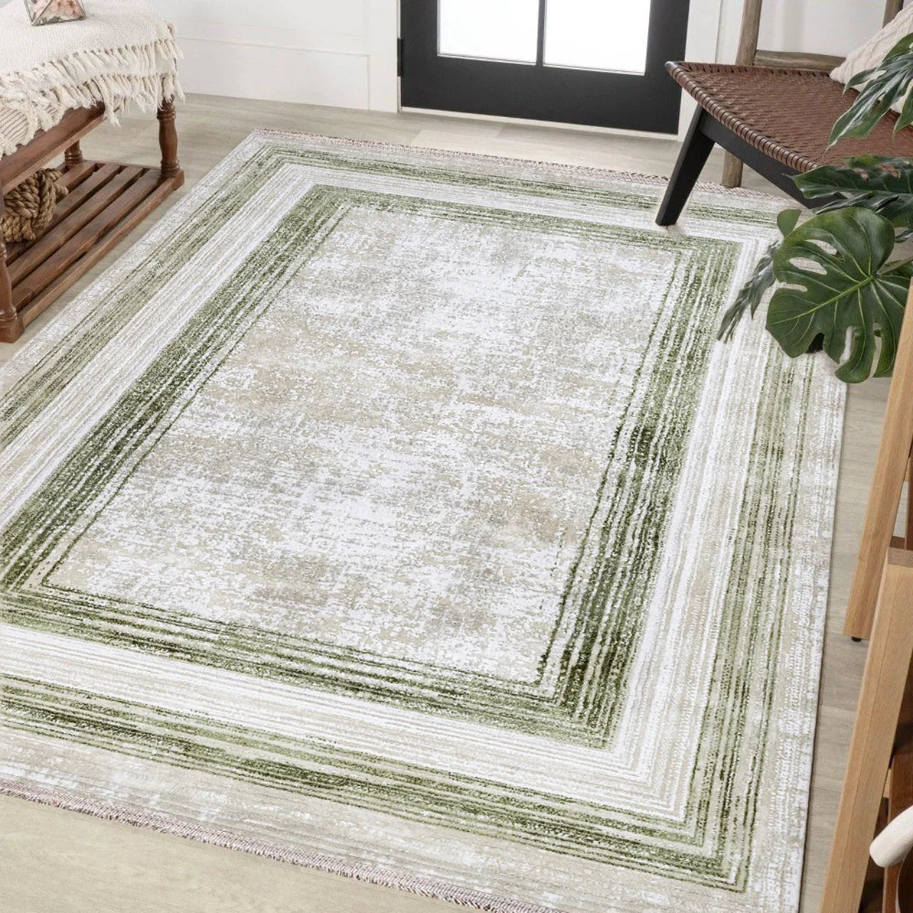 Bej Krem Minimalist Modern Halı - Yıkanabilir - Kaymaz Taban - Pati Dostu