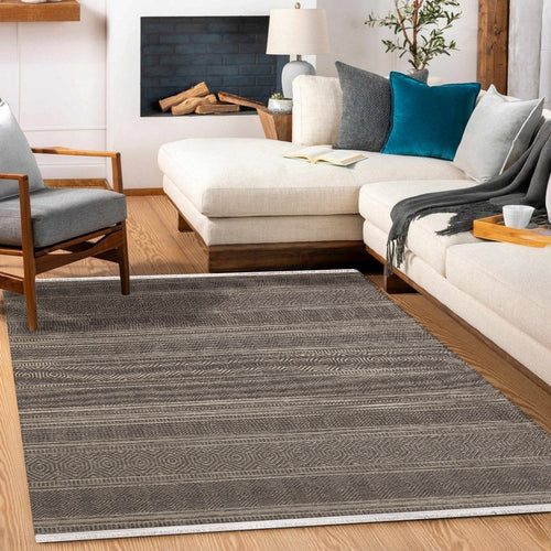 Gri Etnik Modern Etnik Desenli Halı  | Makinada Yıkanabilir | Hav Toz Vermez | Leke Tutmayan | Kaymaz Taban | Dijital Makine Baskı | Salon Yolluk Mutfak Halısı