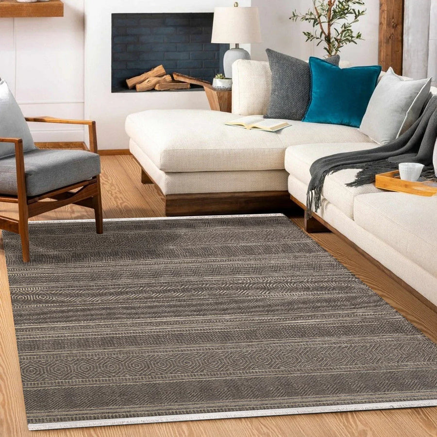 Gri Vizon Düz Modern Halı - Yıkanabilir - Kaymaz Taban - Pati Dostu