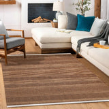 Brown Beige Bohemian Striped Living Room Rug - Polyester