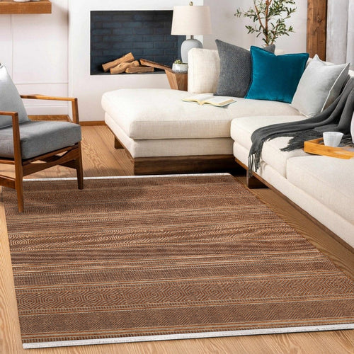 Turuncu Etnik Modern Etnik Desenli Halı  | Makinada Yıkanabilir | Hav Toz Vermez | Leke Tutmayan | Kaymaz Taban | Dijital Makine Baskı | Salon Yolluk Mutfak Halısı