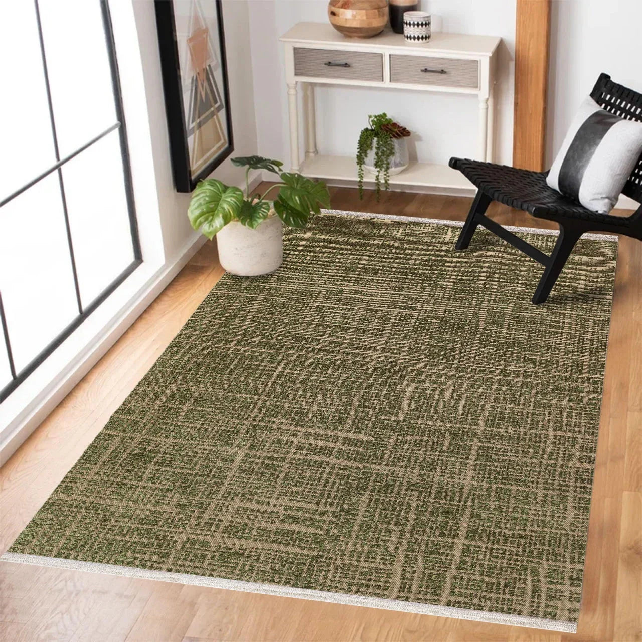 Siyah Vizon Eskitme Modern Halı - Yıkanabilir - Kaymaz Taban - Pati Dostu