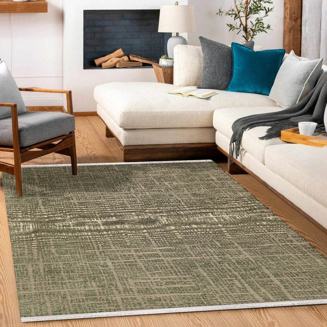 Siyah Vizon Eskitme Modern Halı - Yıkanabilir - Kaymaz Taban - Pati Dostu