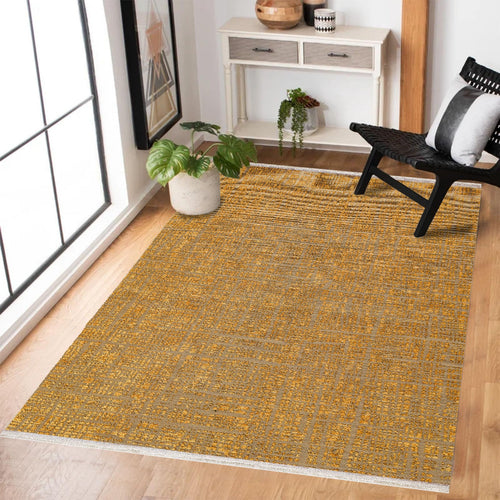 Sarı Modern Modern Etnik Desenli Halı  | Makinada Yıkanabilir | Hav Toz Vermez | Leke Tutmayan | Kaymaz Taban | Dijital Makine Baskı | Salon Yolluk Mutfak Halısı