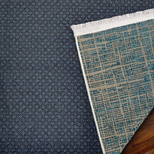 Mavi Geometrik Modern Etnik Desenli Halı  | Makinada Yıkanabilir | Hav Toz Vermez | Leke Tutmayan | Kaymaz Taban | Dijital Makine Baskı | Salon Yolluk Mutfak Halısı