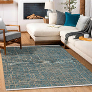 Mavi Geometrik Modern Etnik Desenli Halı  | Makinada Yıkanabilir | Hav Toz Vermez | Leke Tutmayan | Kaymaz Taban | Dijital Makine Baskı | Salon Yolluk Mutfak Halısı