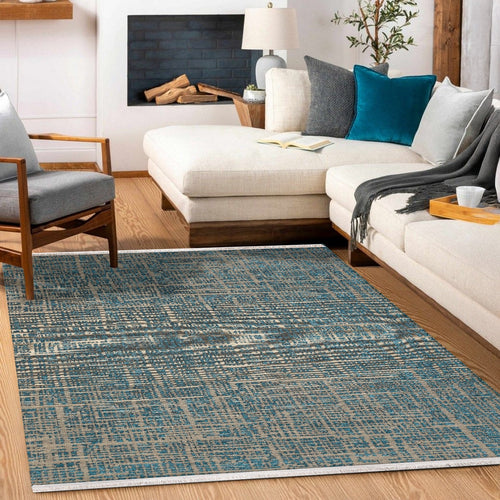 Mavi Geometrik Modern Etnik Desenli Halı  | Makinada Yıkanabilir | Hav Toz Vermez | Leke Tutmayan | Kaymaz Taban | Dijital Makine Baskı | Salon Yolluk Mutfak Halısı