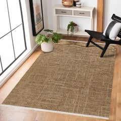 Bej Modern Modern Etnik Desenli Halı  | Makinada Yıkanabilir | Hav Toz Vermez | Leke Tutmayan | Kaymaz Taban | Dijital Makine Baskı | Salon Yolluk Mutfak Halısı