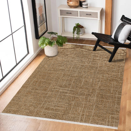 Bej Modern Modern Etnik Desenli Halı  | Makinada Yıkanabilir | Hav Toz Vermez | Leke Tutmayan | Kaymaz Taban | Dijital Makine Baskı | Salon Yolluk Mutfak Halısı