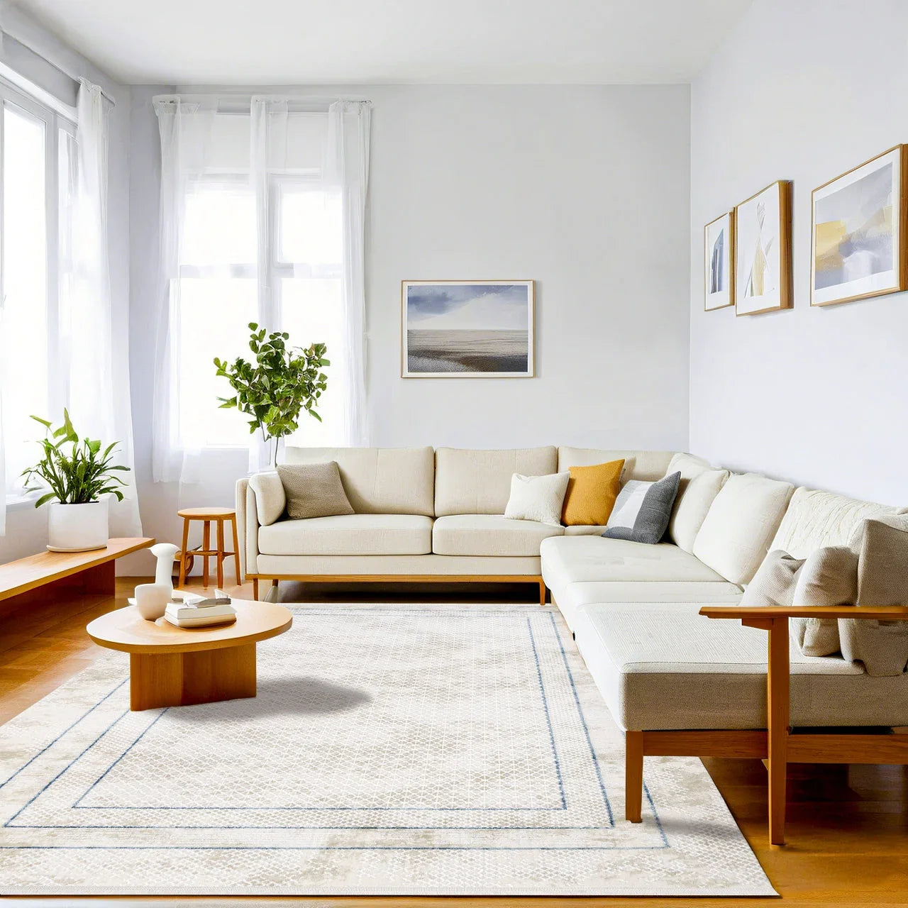 Bej Krem Minimalist Modern Halı - Yıkanabilir - Kaymaz Taban - Pati Dostu