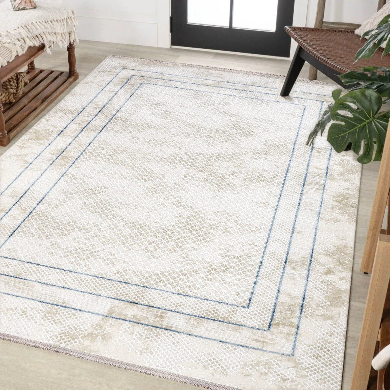 Bej Krem Minimalist Modern Halı - Yıkanabilir - Kaymaz Taban - Pati Dostu