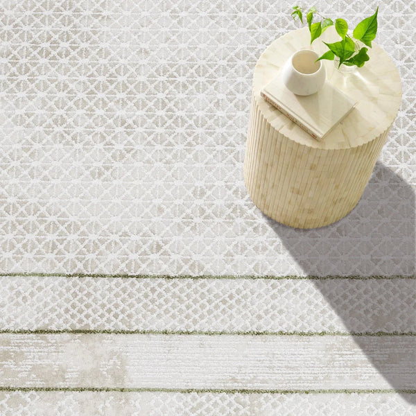 Beyaz Geometrik Minimalist Halı - Yıkanabilir - Kaymaz Taban - Pati Dostu
