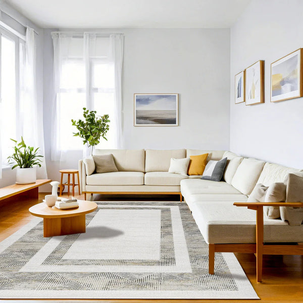 Bordürlü Modern Halı - Yıkanabilir - Kaymaz Taban - Pati Dostu