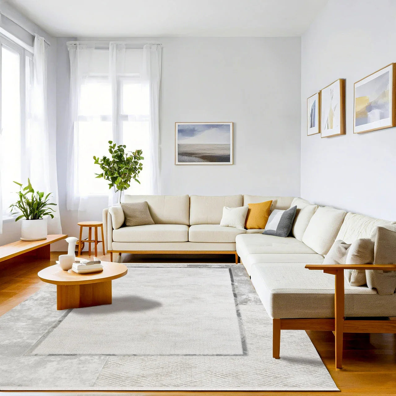 Modern Sade Tasarım Halı - Yıkanabilir - Kaymaz Taban - Pati Dostu