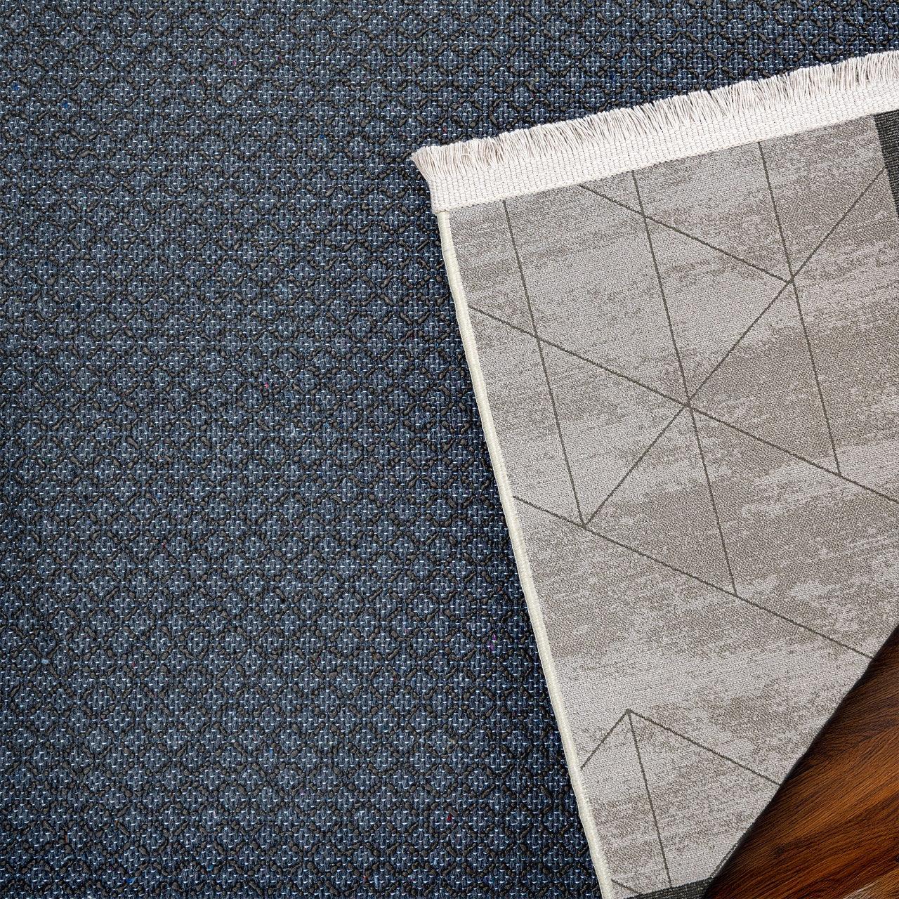 Antrasit Gri Geometrik Minimalist Halı - Yıkanabilir - Kaymaz Taban - Pati Dostu