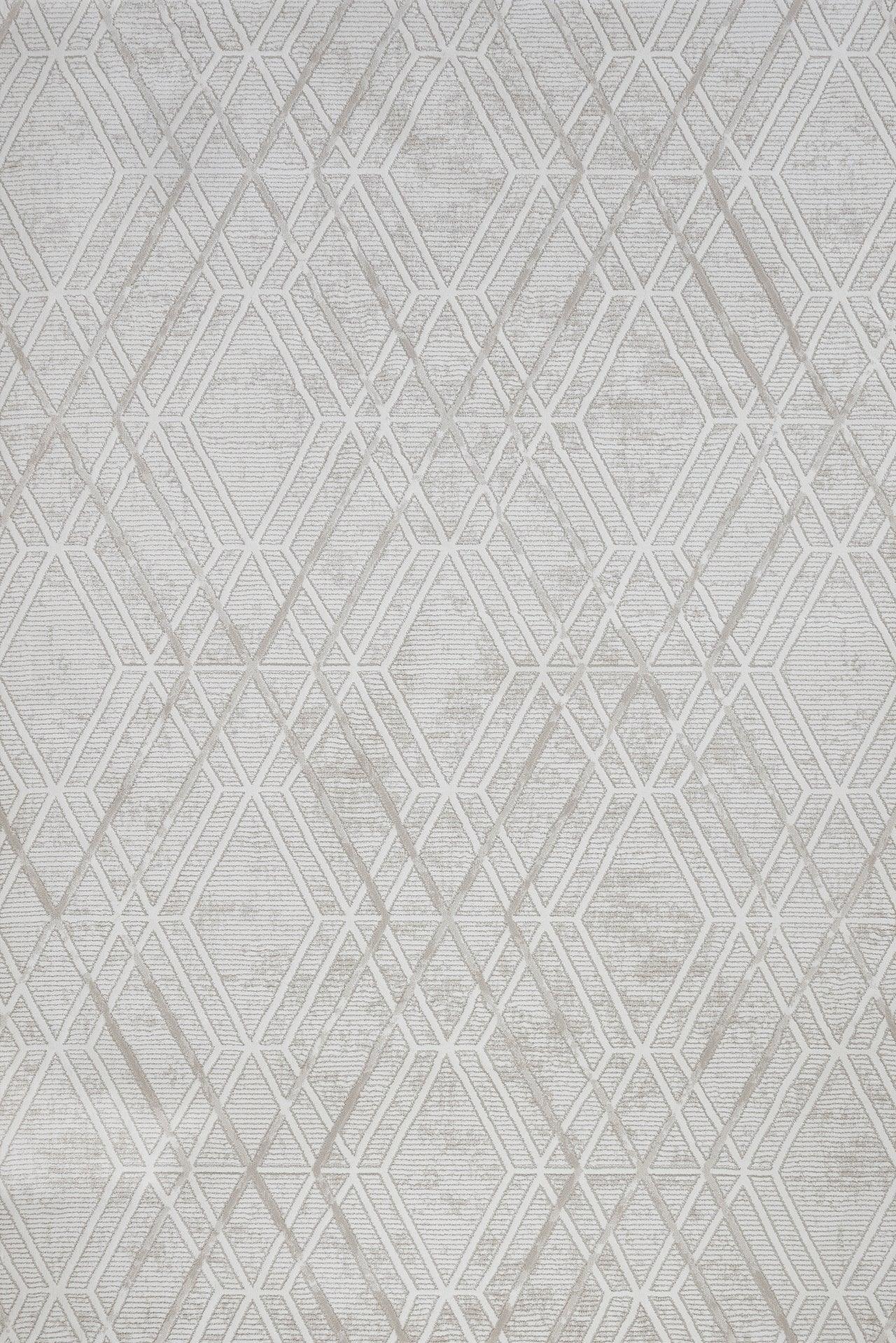 Beyaz Gri Baklava Geometrik Halı - Yıkanabilir - Kaymaz Taban - Pati Dostu