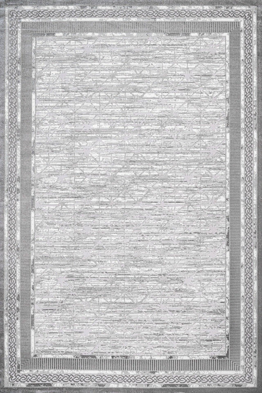 Beyaz Gri Geometrik Desenli Minimalist Halı - Yıkanabilir - Kaymaz Taban - Pati Dostu