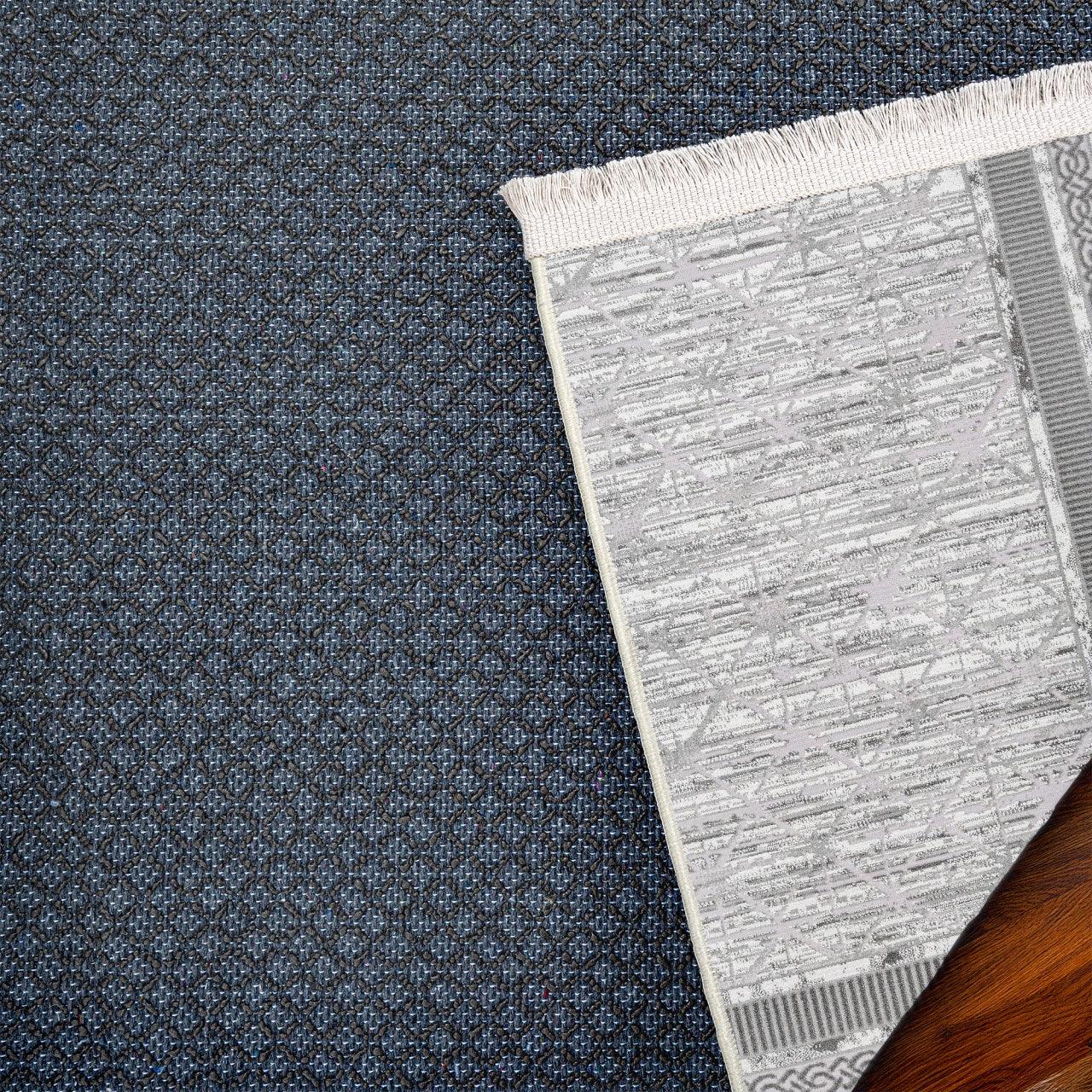 Beyaz Gri Geometrik Desenli Minimalist Halı - Yıkanabilir - Kaymaz Taban - Pati Dostu