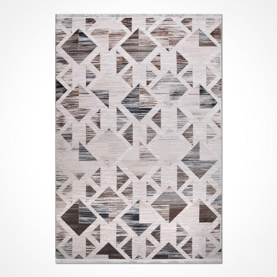 Bej Baklava Desenli Dokulu Triko Halı - Pati Dostu - Toz Vermez