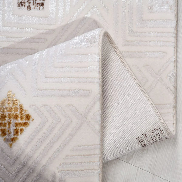 Bej Krem Geometrik Modern Triko Halı - Pati Dostu - Toz Vermez