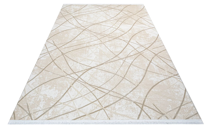Abstract Cream and Beige Area Rug, Washable – in the living room