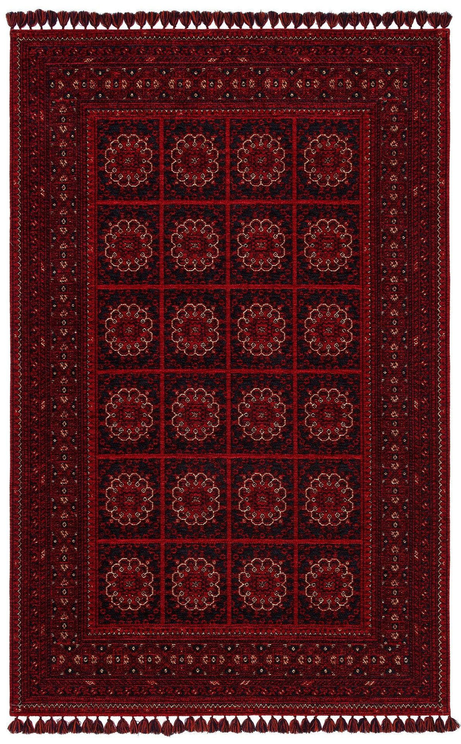 Red and Black Geometric Jute Weave Wool Rug – in the living room