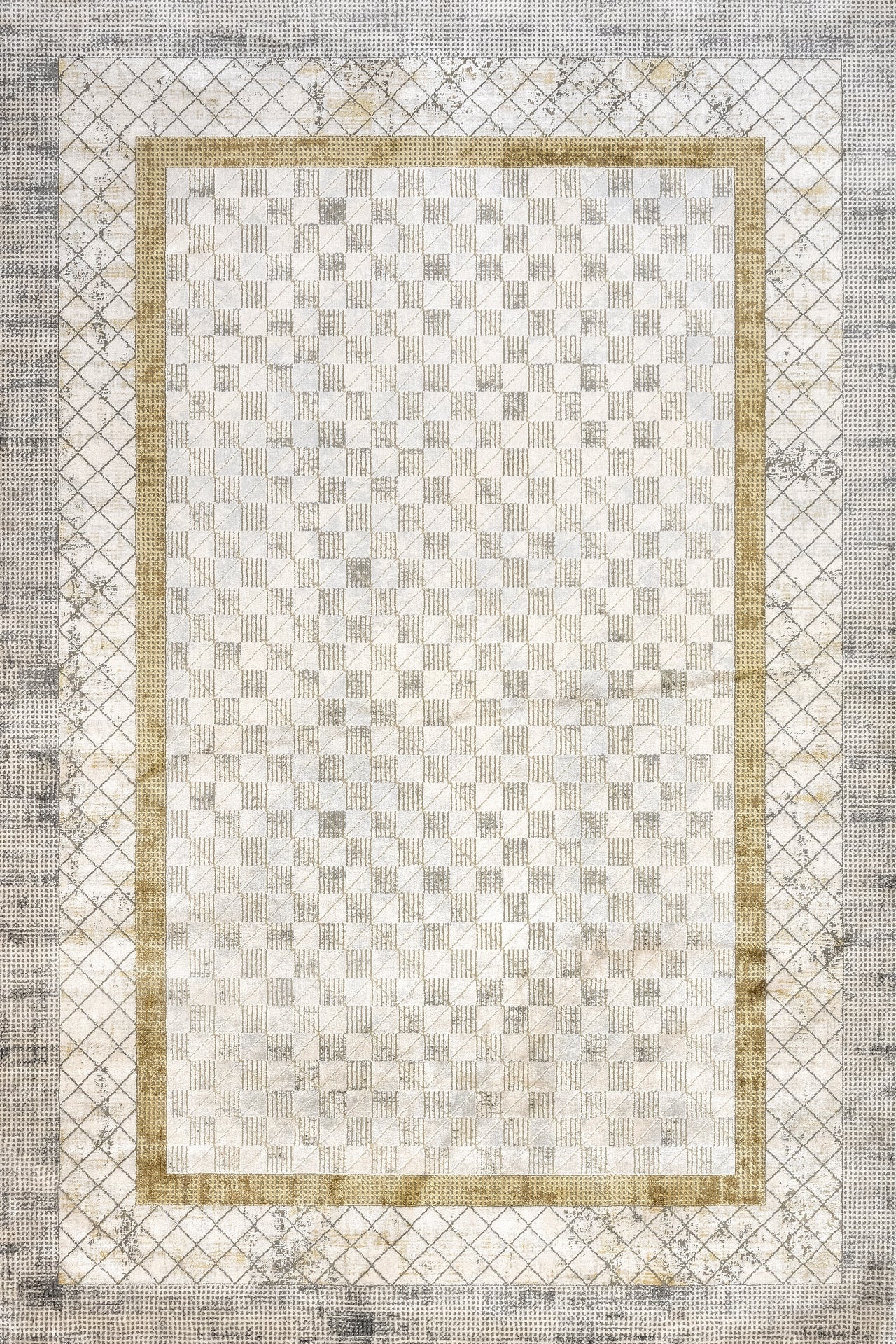 Bej Gold Baklava Bohem Halı - Yıkanabilir - Kaymaz Taban - Pati Dostu