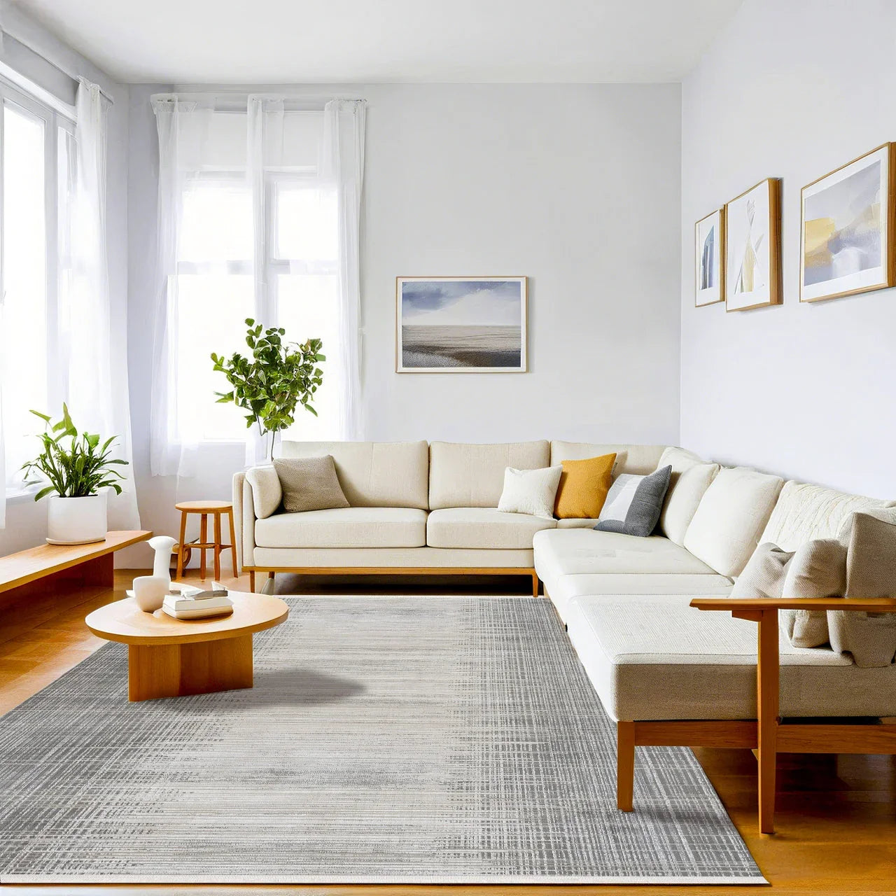 Antrasit Gri Minimalist Modern Halı - Yıkanabilir - Kaymaz Taban - Pati Dostu