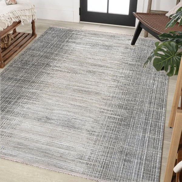 Antrasit Gri Minimalist Modern Halı - Yıkanabilir - Kaymaz Taban - Pati Dostu