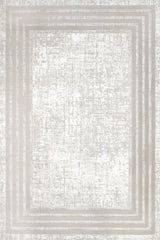 Cream Light Gray Distressed Living Room Rug - Cotton