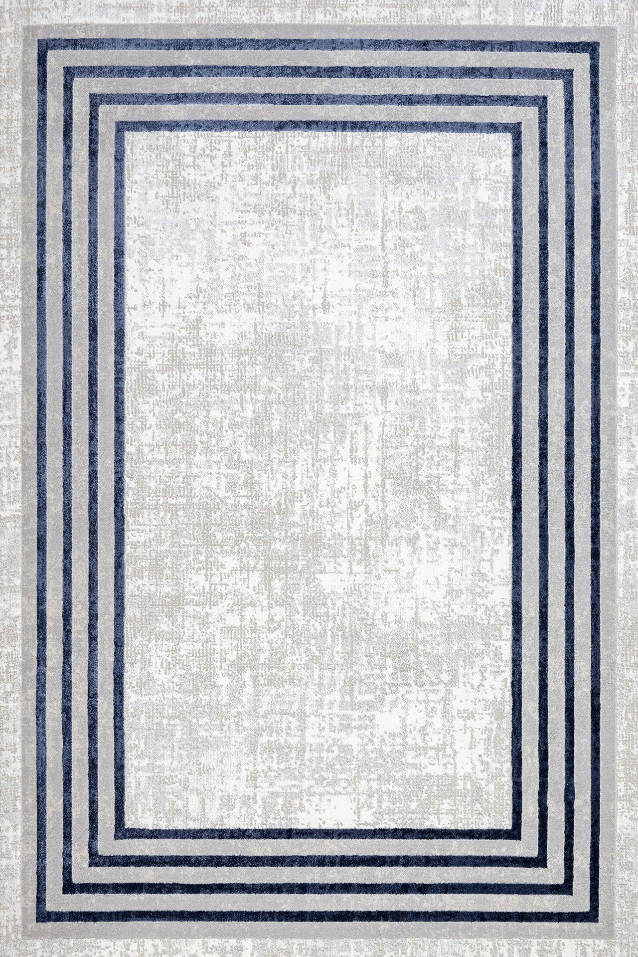 Beyaz Gri Bordürlü Minimalist Halı - Yıkanabilir - Kaymaz Taban - Pati Dostu