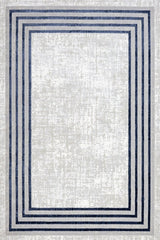 Light Gray Dark Blue Minimalist Geometric Living Room Rug - Cotton