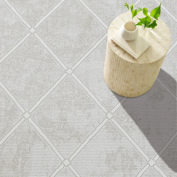 Beyaz Gri Geometrik Minimalist Halı - Yıkanabilir - Kaymaz Taban - Pati Dostu