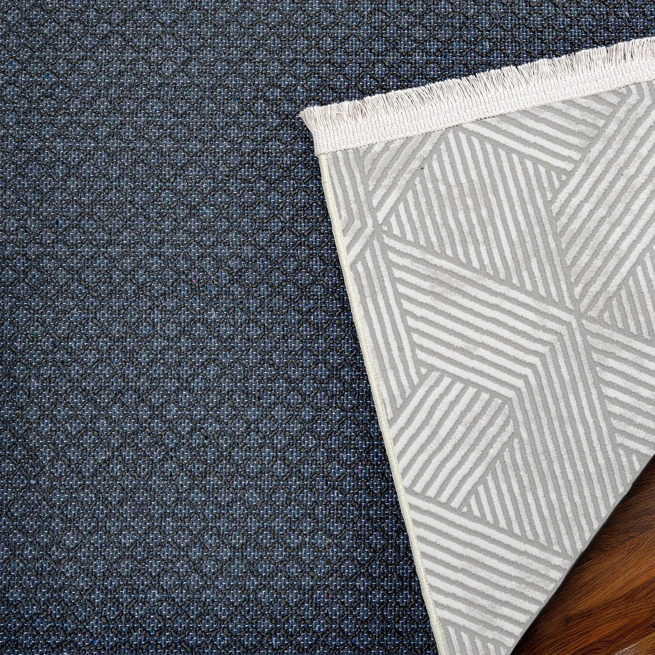 Beyaz Gri Geometrik Minimalist Halı - Yıkanabilir - Kaymaz Taban - Pati Dostu