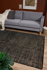Geometrik Desenli Siyah ve Bej Modern Kilim