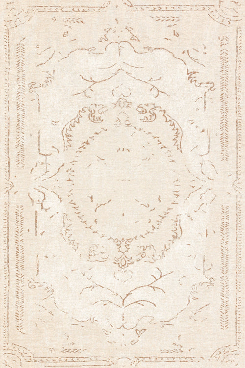 Krem Göbekli Modern Etnik Desenli Halı  | Makinada Yıkanabilir | Hav Toz Vermez | Leke Tutmayan | Kaymaz Taban | Dijital Makine Baskı | Salon Yolluk Mutfak Halısı