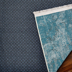 Mavi Göbekli Modern Etnik Desenli Halı  | Makinada Yıkanabilir | Hav Toz Vermez | Leke Tutmayan | Kaymaz Taban | Dijital Makine Baskı | Salon Yolluk Mutfak Halısı