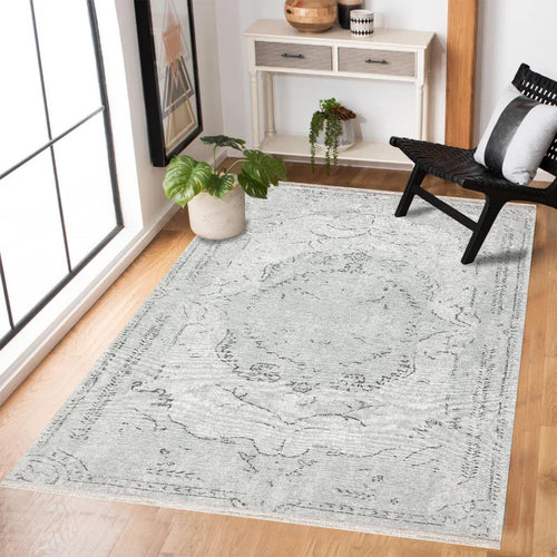 Gri Göbekli Modern Etnik Desenli Halı  | Makinada Yıkanabilir | Hav Toz Vermez | Leke Tutmayan | Kaymaz Taban | Dijital Makine Baskı | Salon Yolluk Mutfak Halısı