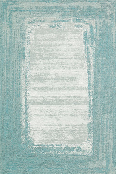 Turkuaz Çerçeveli Modern Etnik Desenli Halı  | Makinada Yıkanabilir | Hav Toz Vermez | Leke Tutmayan | Kaymaz Taban | Dijital Makine Baskı | Salon Yolluk Mutfak Halısı