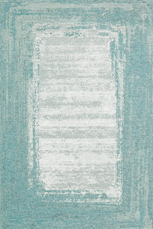 Turkuaz Çerçeveli Modern Etnik Desenli Halı  | Makinada Yıkanabilir | Hav Toz Vermez | Leke Tutmayan | Kaymaz Taban | Dijital Makine Baskı | Salon Yolluk Mutfak Halısı